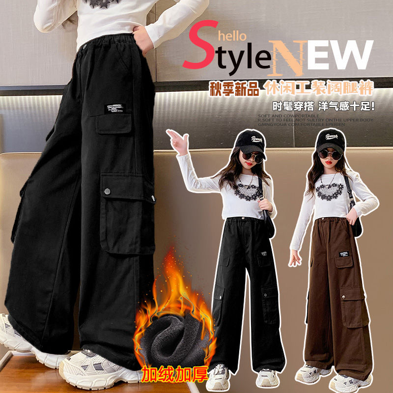 Corduroy Pant Warm - Dziewczęce zimowe spodnie cargo dla koreańskich